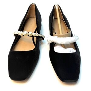 On 34th Sarrya Pearl Mary-Jane Flats Black Velvet Size 7.5M NWT/BOX